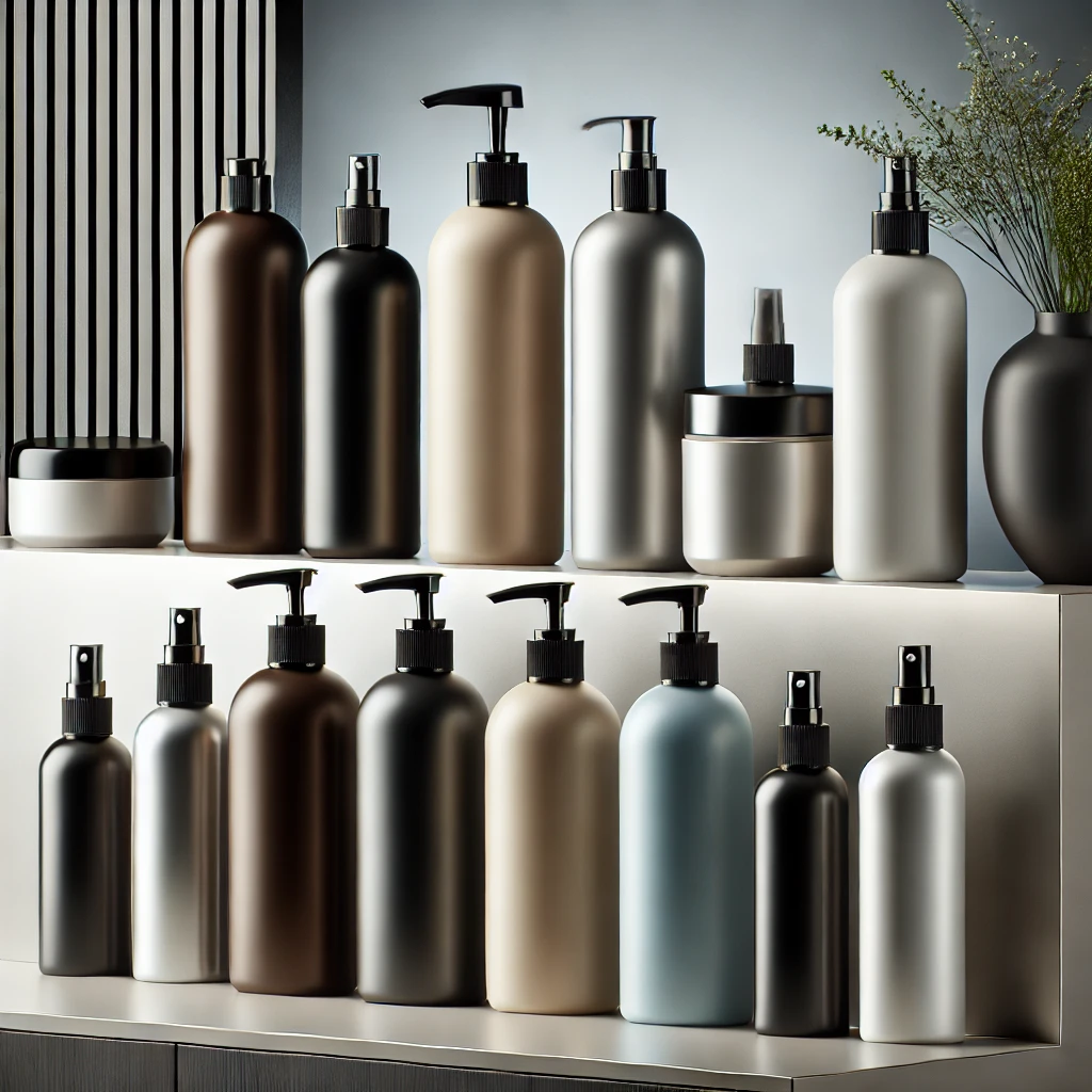 shelf with bottles of shampoo